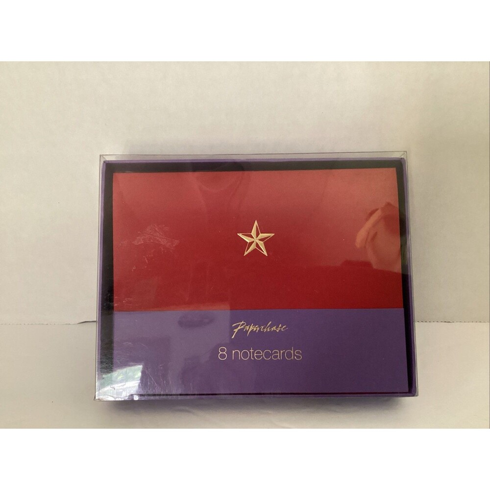 vintage paperchase 8 notecards red w/gold star motif stationery